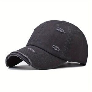 Dark Gray Distressed Baseball Ball‎ Cap Hat Dad Solid, Plain Men Women Cotton